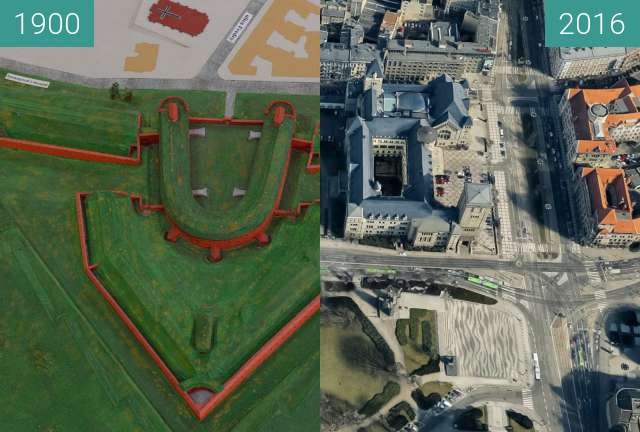 Before-and-after picture of Bastion Tietzen between 1900-Sep-28 and 2016-Sep-28