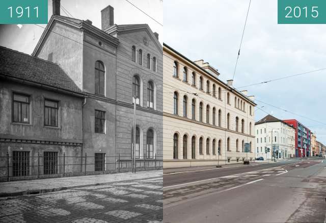 Before-and-after picture of Germanistisches Institut between 1911-Mar-21 and 2015-Dec-20