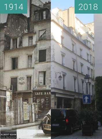Before-and-after picture of Rue Tiquetonne between 1914 and 2018-Feb-17