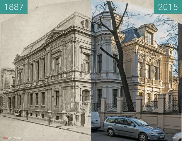 Before-and-after picture of Pasaż Meyera 7 (ul. Moniuszki 7) between 1887 and 2015