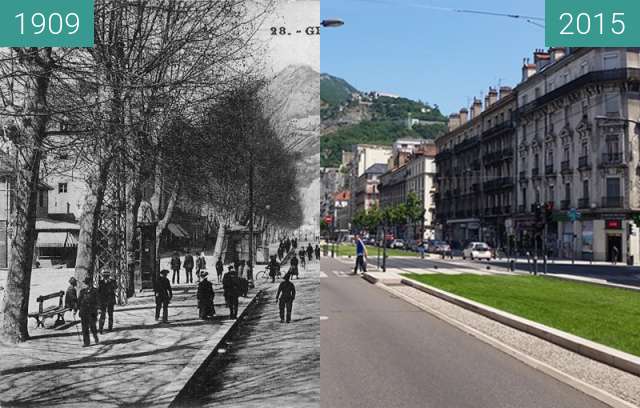 Before-and-after picture of Grenoble | Cours Saint André  between 1909 and 2015