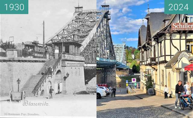 Before-and-after picture of Blaues Wunder und Schillergarten between 1901 and 2024-Apr-27