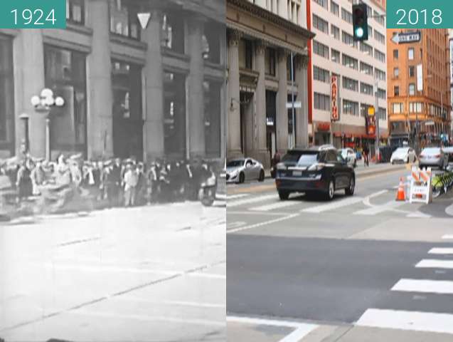 Before-and-after picture of Will Rogers Movie - Don't Park There (1924 vs Now) between 1924 and 2018