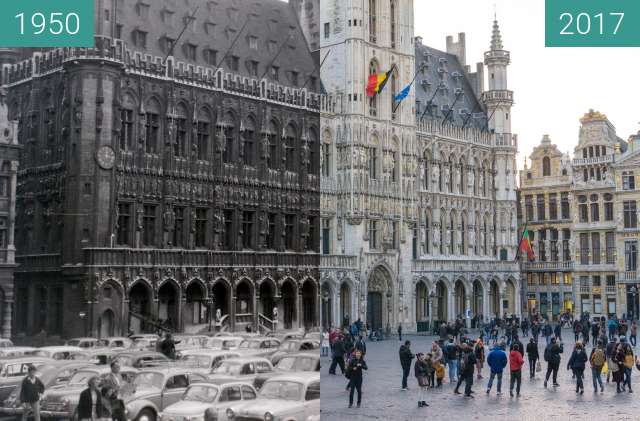 Image avant-après de Grand-Place, Bruxelles entre 1950 et 2017