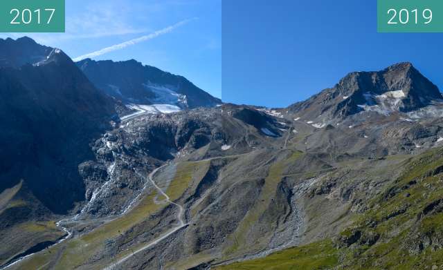 Before-and-after picture of Stubai Glacier 3 between 2017-Aug-30 and 2019-Aug-27