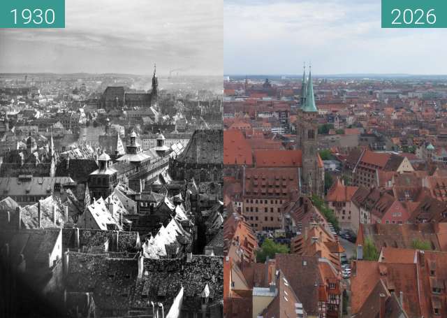Image avant-après de La vieille ville de Sebald : avant la seconde Guerre Mondiale vs aujourd'hui entre 1930 et 07.2026