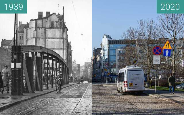 Before-and-after picture of Most Chwaliszewski between 1939 and 2020