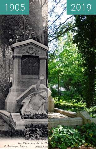 Before-and-after picture of Tomb of Jules Vernes between 1905 and 05/2019