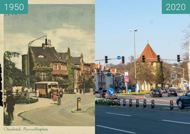 Before-and-after picture of Rissmüllerplatz between 1950 and 03/2020
