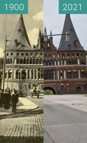 Image avant-après de Lübeck, Holstentor entre 1900 et 24/09/2021