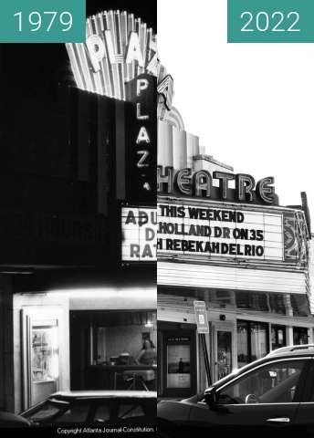 Before-and-after picture of Plaza Theatre Remake between 1979-Jun-08 and 2022-Feb-13