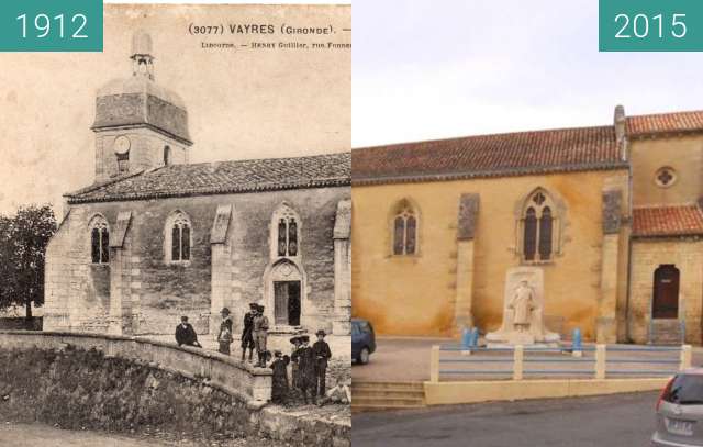 Vorher-Nachher-Bild von Vayres's church zwischen 1912 und 23.02.2015