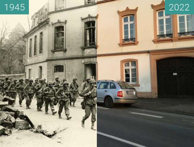 Before-and-after picture of Melanchthonheim between 1945-Mar-20 and 2022-Mar-20