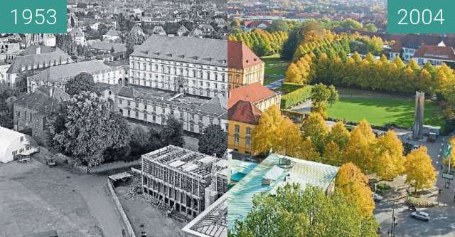 Before-and-after picture of Das Osnabrücker Schloss between 1953 and 2004