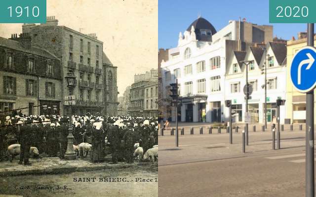 Before-and-after picture of Saint-Brieuc - Place Duguesclin between 1910 and 2020-Nov-06