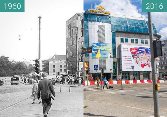 Before-and-after picture of Plac Wiosny Ludów between 1960 and 2016