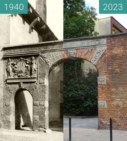 Before-and-after picture of Kościół św. Piotra i Pawła w Gdańsku between 1940 and 2023-Aug-14