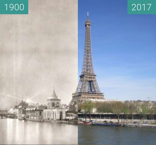 Image avant-après de Tour Eiffel/Globe Céleste entre 1900 et 30/03/2017