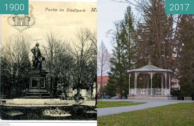 Before-and-after picture of City Park in Maribor, Slovenia between 1900 and 2017-Mar-20