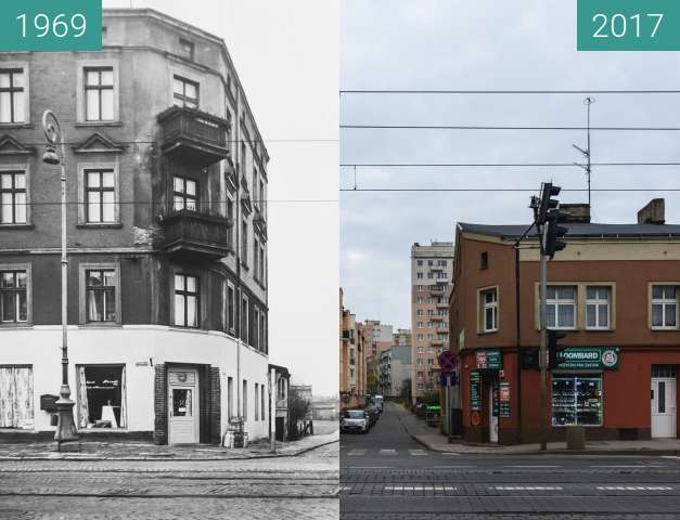 Before-and-after picture of Ulica Kosynierska, od Głogowskiej between 1969 and 2017-Nov-18