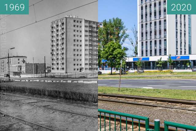 Before-and-after picture of Ulica Warszawska between 1969 and 05/2020