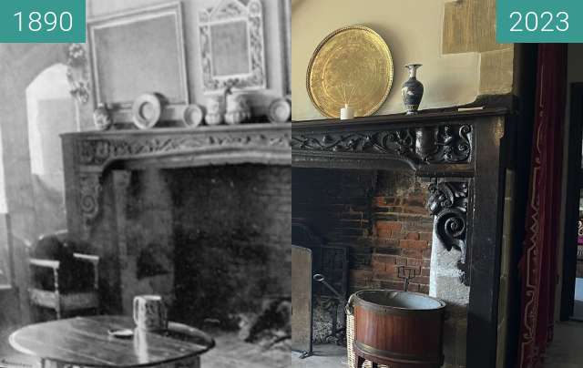Before-and-after picture of King John's House Hall between 1890 and 2023-Jun-23