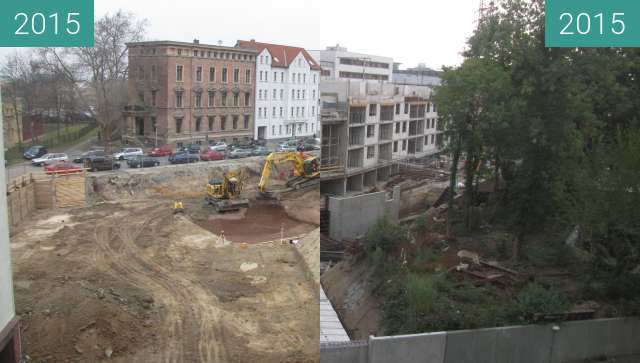 Before-and-after picture of Königsviertel in Halle (Saale) between 2015-Mar-24 and 2015-Aug-14