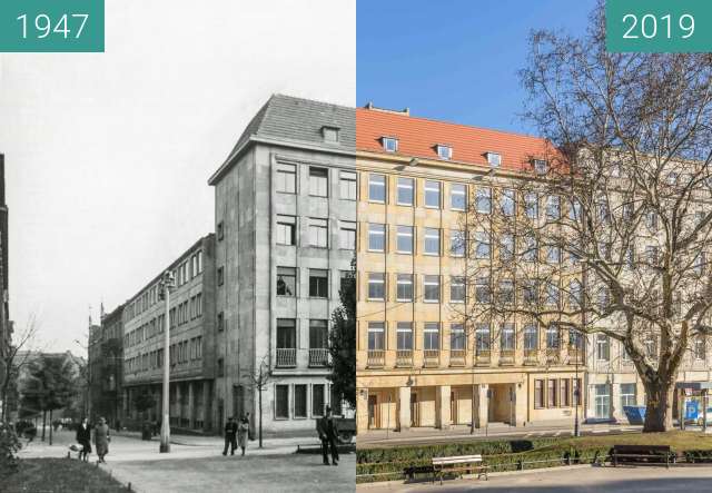 Before-and-after picture of Plac Wolności nr 16 between 1947 and 2019-Feb-16