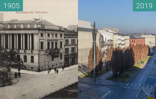 Before-and-after picture of Aleje Marcinkowskiego, biblioteka Raczyńskich between 1905 and 2019-Feb-16