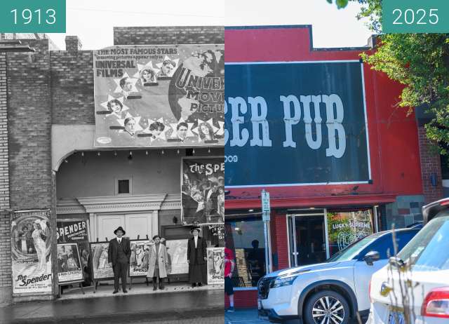 Before-and-after picture of Star Theater, Oregon City, Oregon between 1913 and 2025-Aug-12