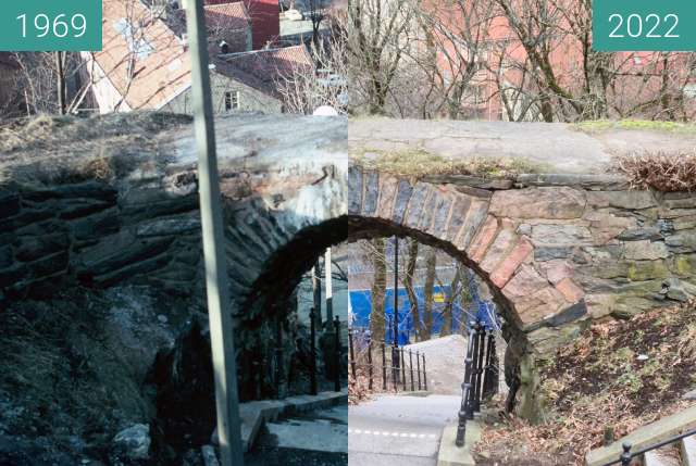 Before-and-after picture of Vault and stairs at Skansen Kronan between 1969 and 2022-Jan-22