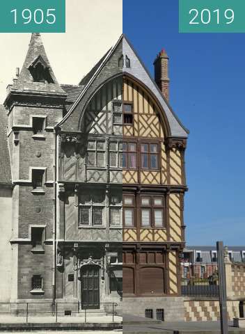 Before-and-after picture of Maison du pèlerin between 1905 and 2019-May-13