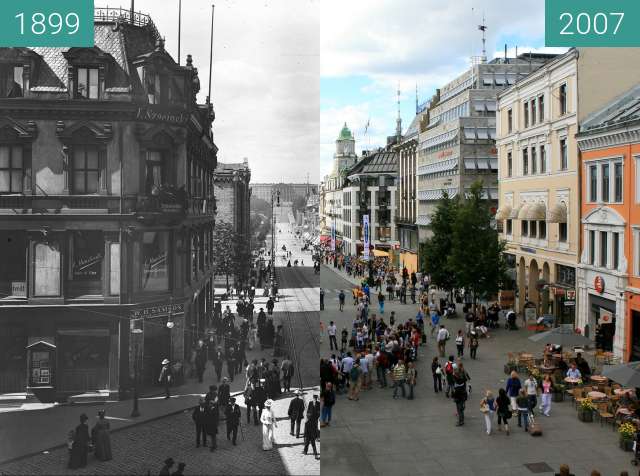 Vorher-Nachher-Bild von Karl Johans Gate zwischen 1899 und 2007