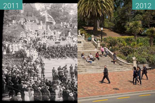 Image avant-après de Welcome to returned Heroes. Nelson, NZ, 19.1.1916 entre 19/01/1916 et 26/10/2012