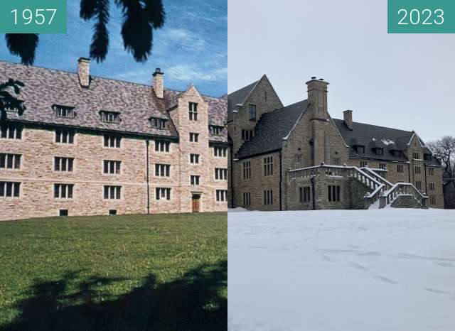 Before-and-after picture of Thorson Hall, Northfield Minnesota, ca. 1957, 2023 between 1957 and 2023-Jan-13