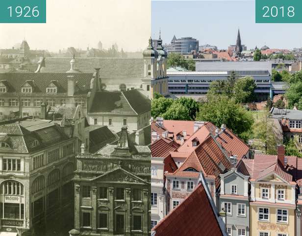 Before-and-after picture of Widok z wieży ratuszowej between 1926 and 2018