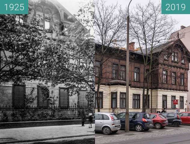Before-and-after picture of Ulica Dąbrowskiego between 1925 and 2019-Mar-07