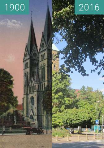 Vorher-Nachher-Bild von Herz-Jesu-Kirche zwischen 1900 und 31.08.2016