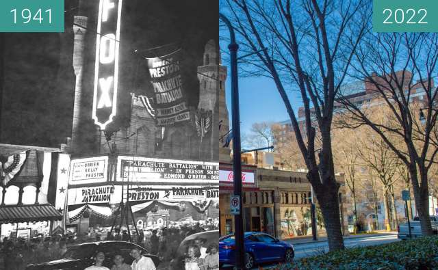 Before-and-after picture of Fox Theatre between 08/1941 and 2022-Feb-14
