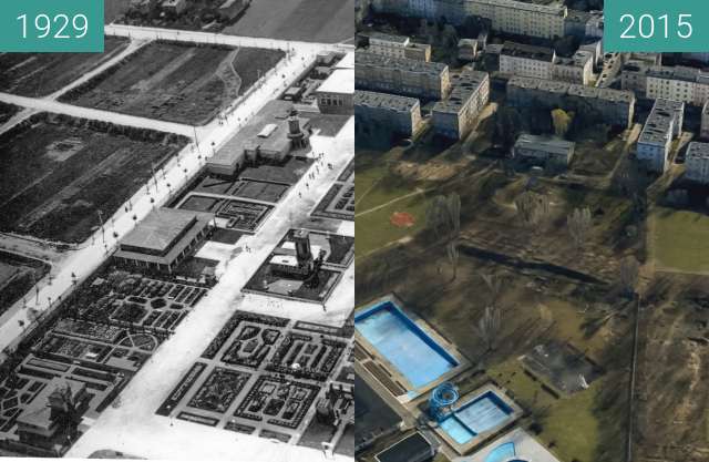 Before-and-after picture of Powszechna Wystawa Krajowa PeWuKa 1929 between 1929 and 2015