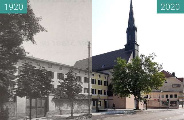 Vorher-Nachher-Bild von Klosterkirche Traunstein zwischen 1920 und 09.2020