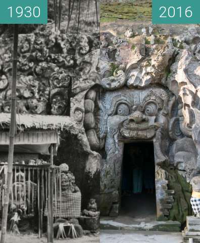 Before-and-after picture of Cremation Scene at Goa Gajah between 1930 and 2016-Jun-09