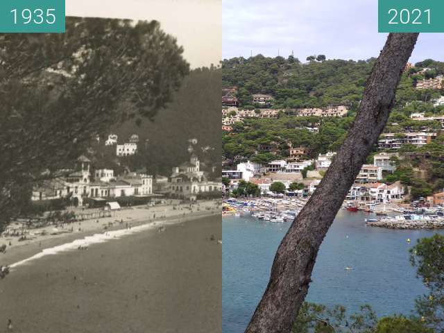 Before-and-after picture of Llafranc - Catalogne - Espagne between 1935 and 2021-Aug-06