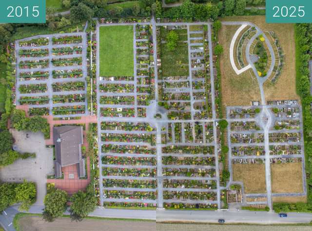 Before-and-after picture of Friedhof Bad Laer between 2015-Sep-08 and 2025-May-20