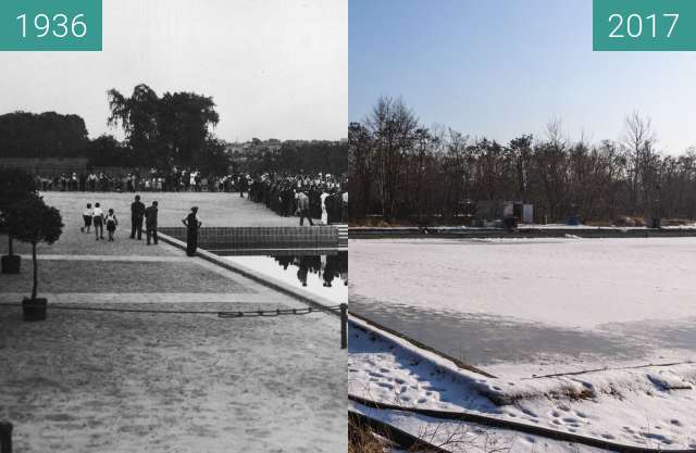 Before-and-after picture of Pływalnia przy Niestachowskiej between 1936-Jun-26 and 2017-Jan-28
