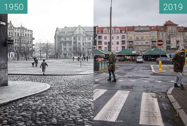 Before-and-after picture of Rynek Łazarski between 1950 and 2019