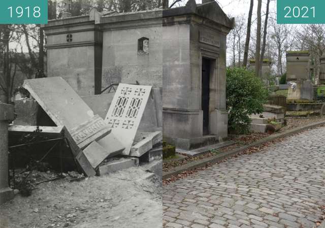 Before-and-after picture of Destructions on Père Lachaise between 03/1918 and 02/2021