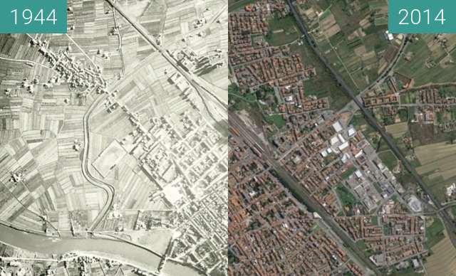Before-and-after picture of Bombing of Empoli between 1944-Aug-13 and 2014