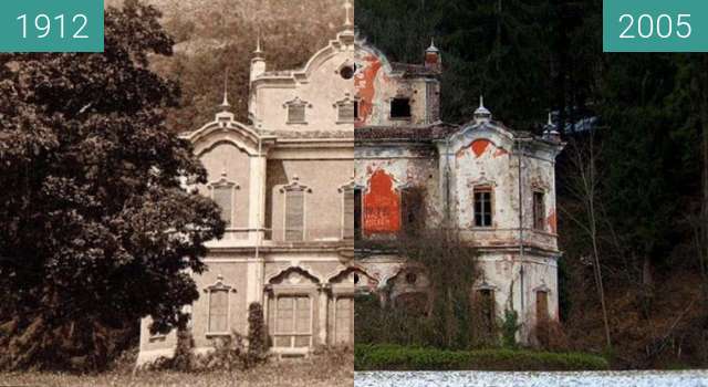 Before-and-after picture of De Vecchi's Villa between 1912 and 2005