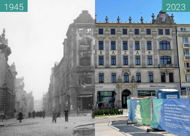 Before-and-after picture of Bazar Hotel between 1945 and 2023-Aug-15